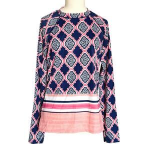 Cabana Life Rash Guard Blue Coral Geo 50+ UV Protection Swim Size M